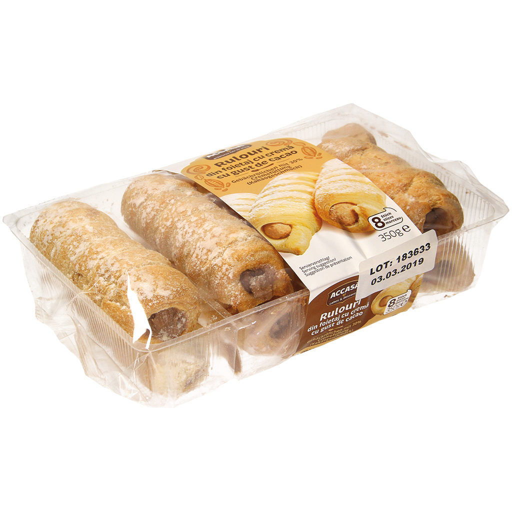 Gebakrolletjes "Rulou din foietaj cu crema cacao"