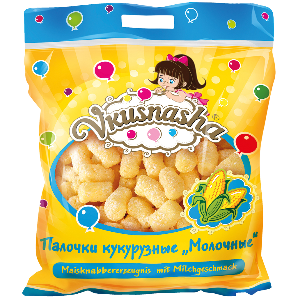 Maïssnacksproduct "Vkusnasha" met melksmaak