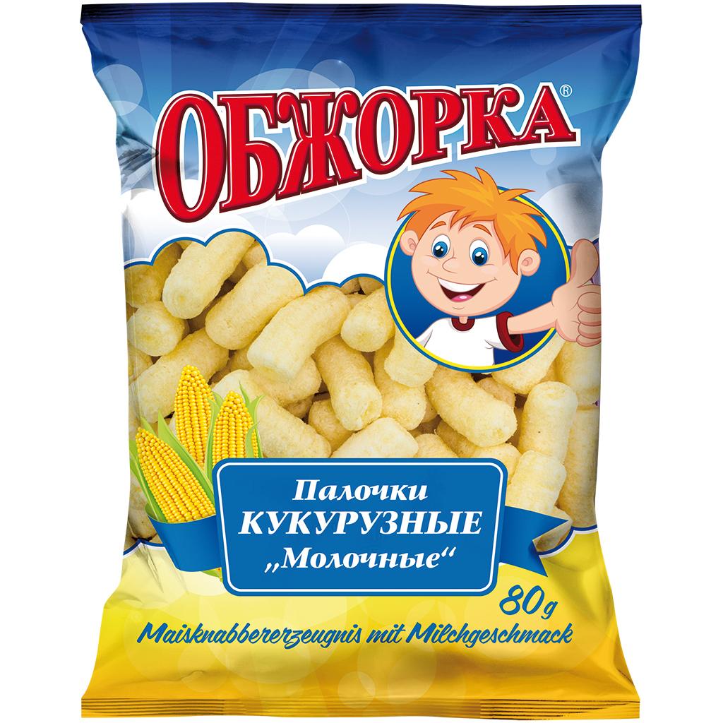Maïssnackproduct "Obschorka" met melksmaak