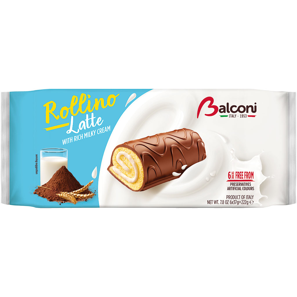Kleine gebakrolletjes "Rollino Milk" met cacao-vetglazuur