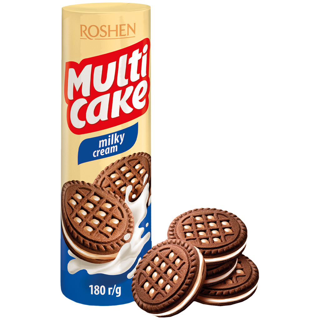 Dubbele koekjes "Multicake" met crèmevulling met melksmaak (