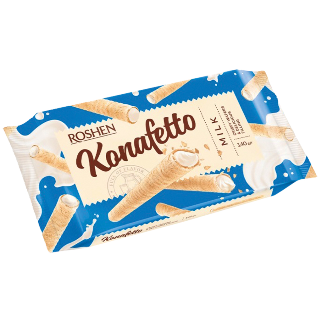 ВАФЕЛЬНЫЕ ТРУБОЧКИ "KONAFETTO" С МОЛОЧНОЙ НАЧИНКОЙ.