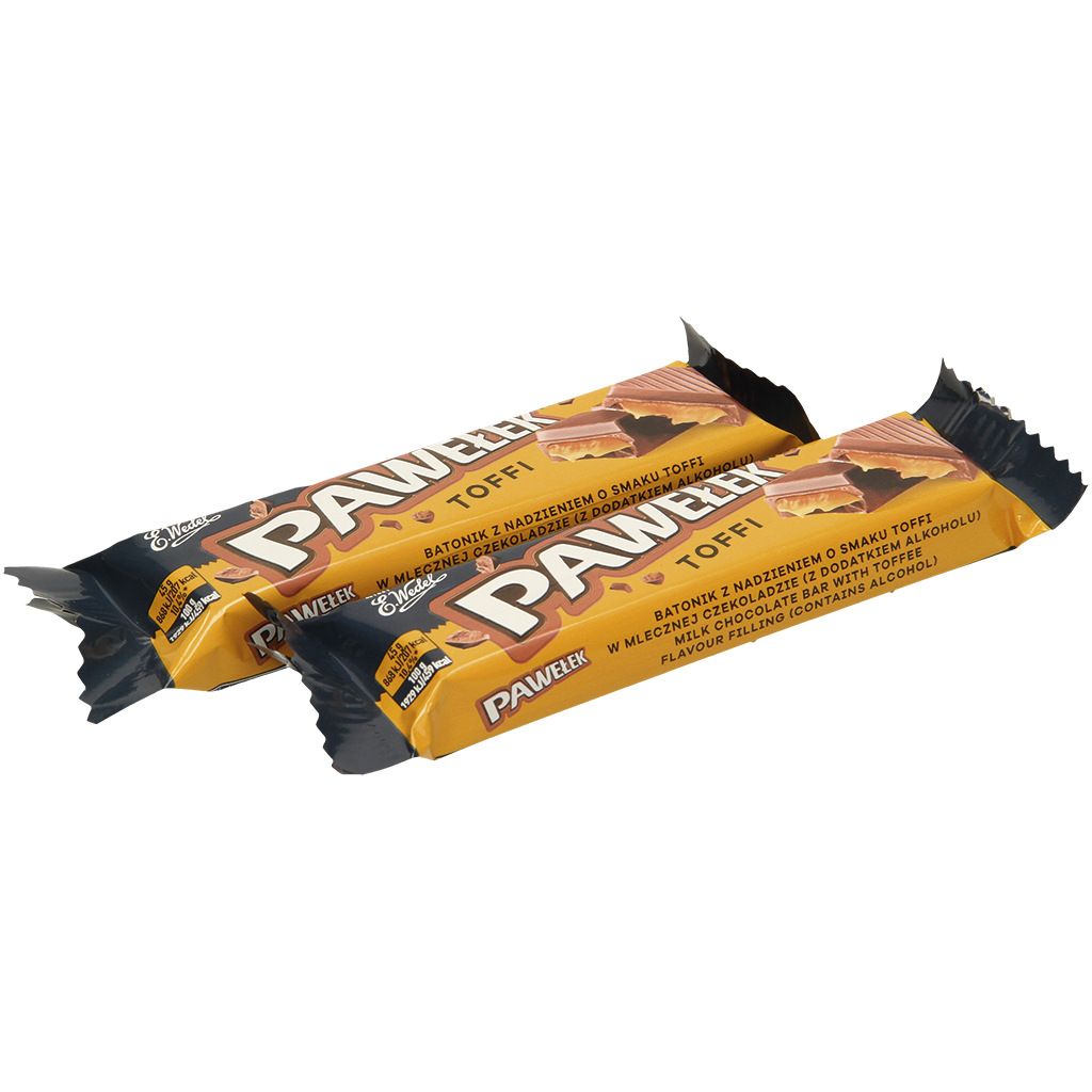 Melkchocolade reep "Pawelek Toffee" met vulling karamelsmaak