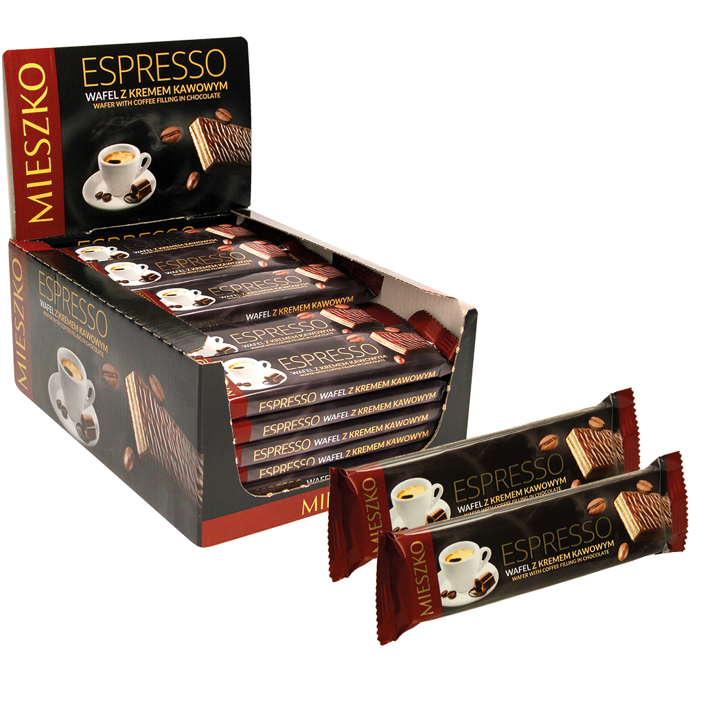 Wafels met koffiecromvulling (50%) in chocolade "ESPRESSO"