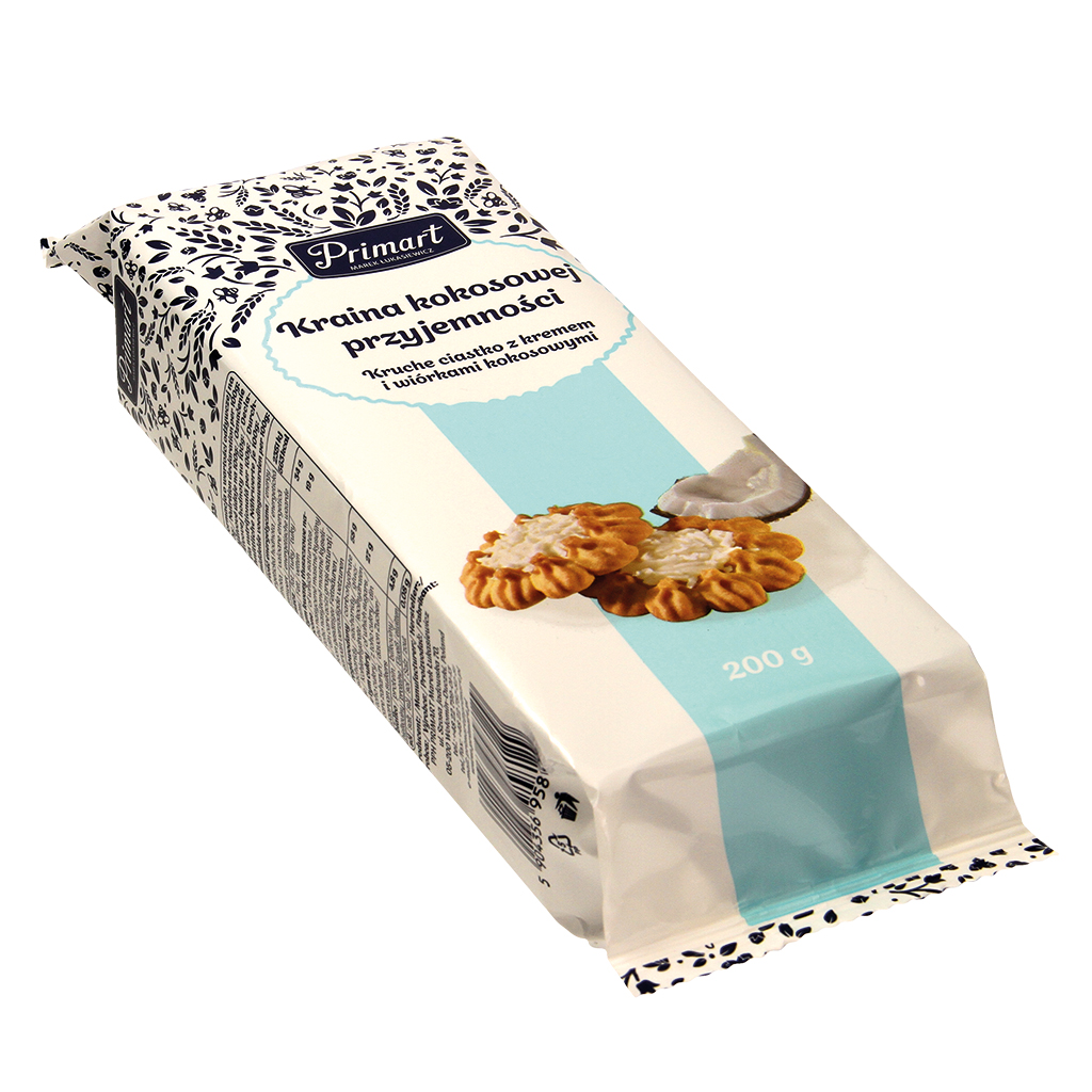 Zandkoekjes gegarneerd met kokosroom en kokosvlokken