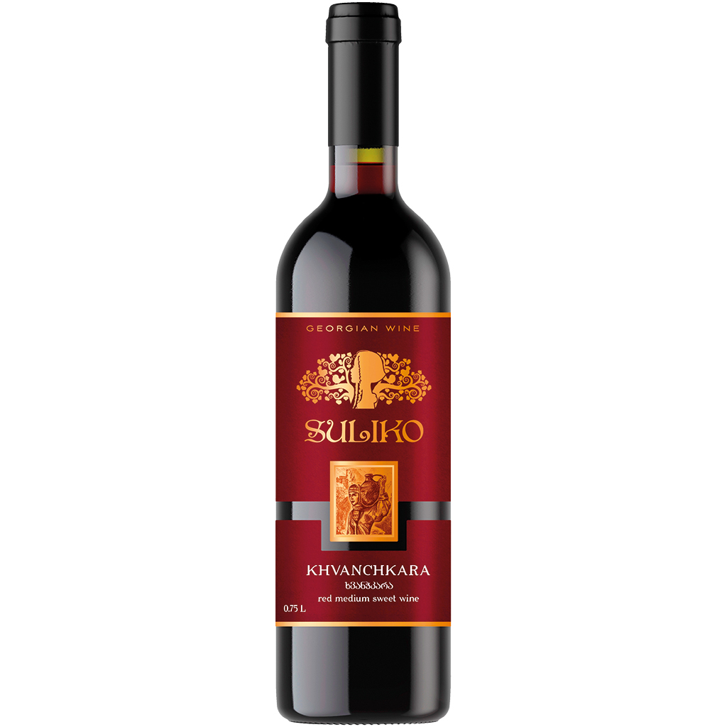 Rode wijn uit Georgië "Khvanchkara", zoet