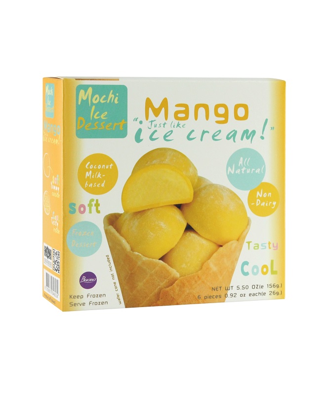 Mango-ijsdessert "Mochi" gemaakt van kokosmelk, diepgevroren
