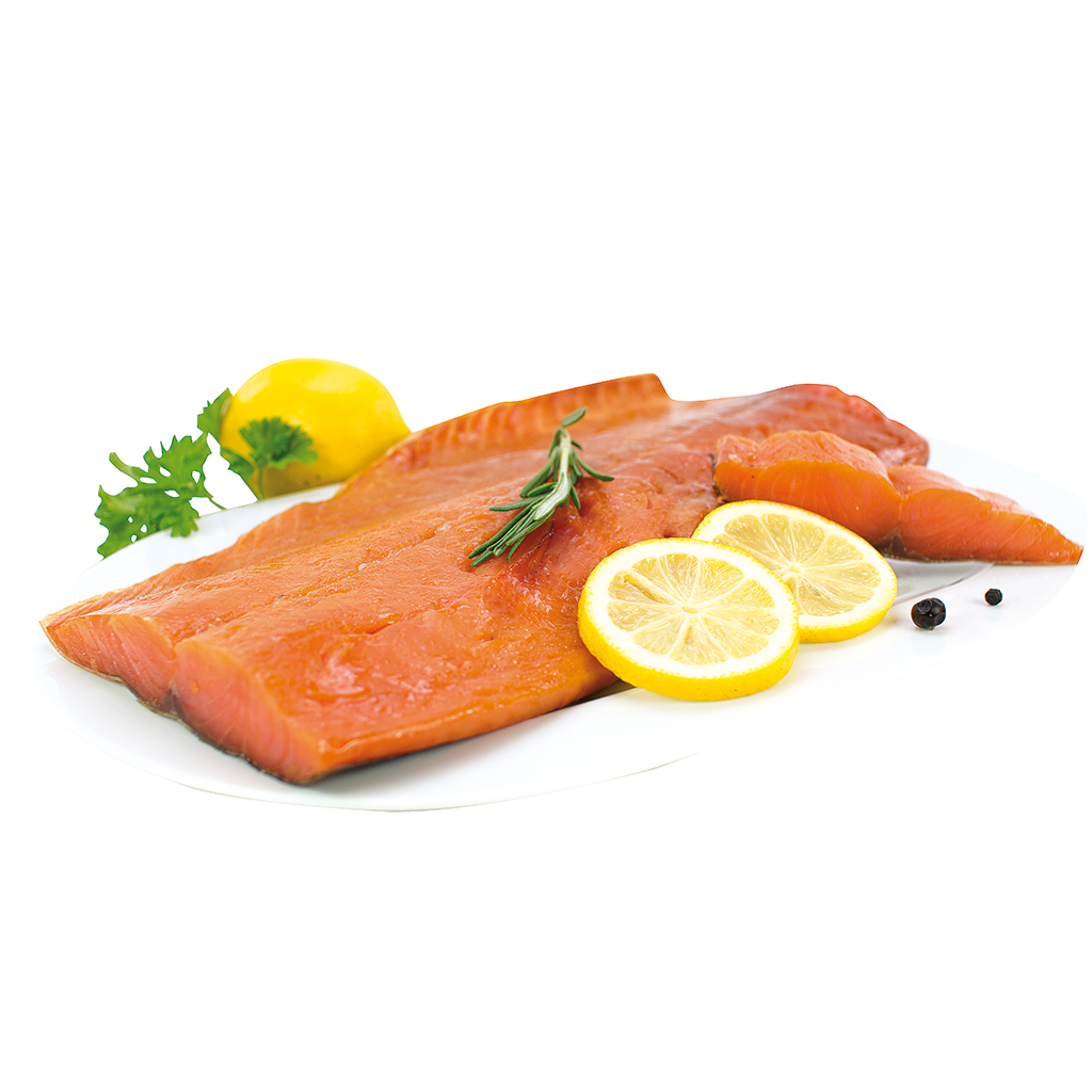 Zalmfilet (Salmo salar) koudgerookt, vacuüm verpakt