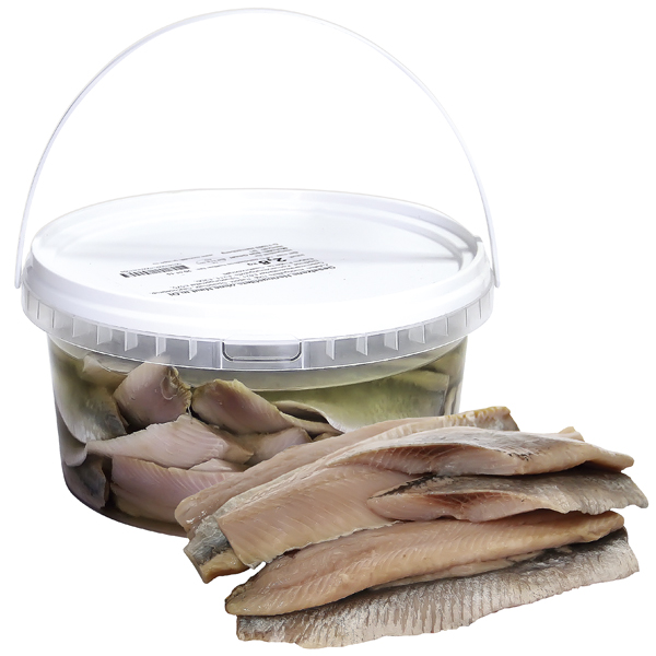 Gezouten haringfilets (Clupea harengus) zonder huid in olie.