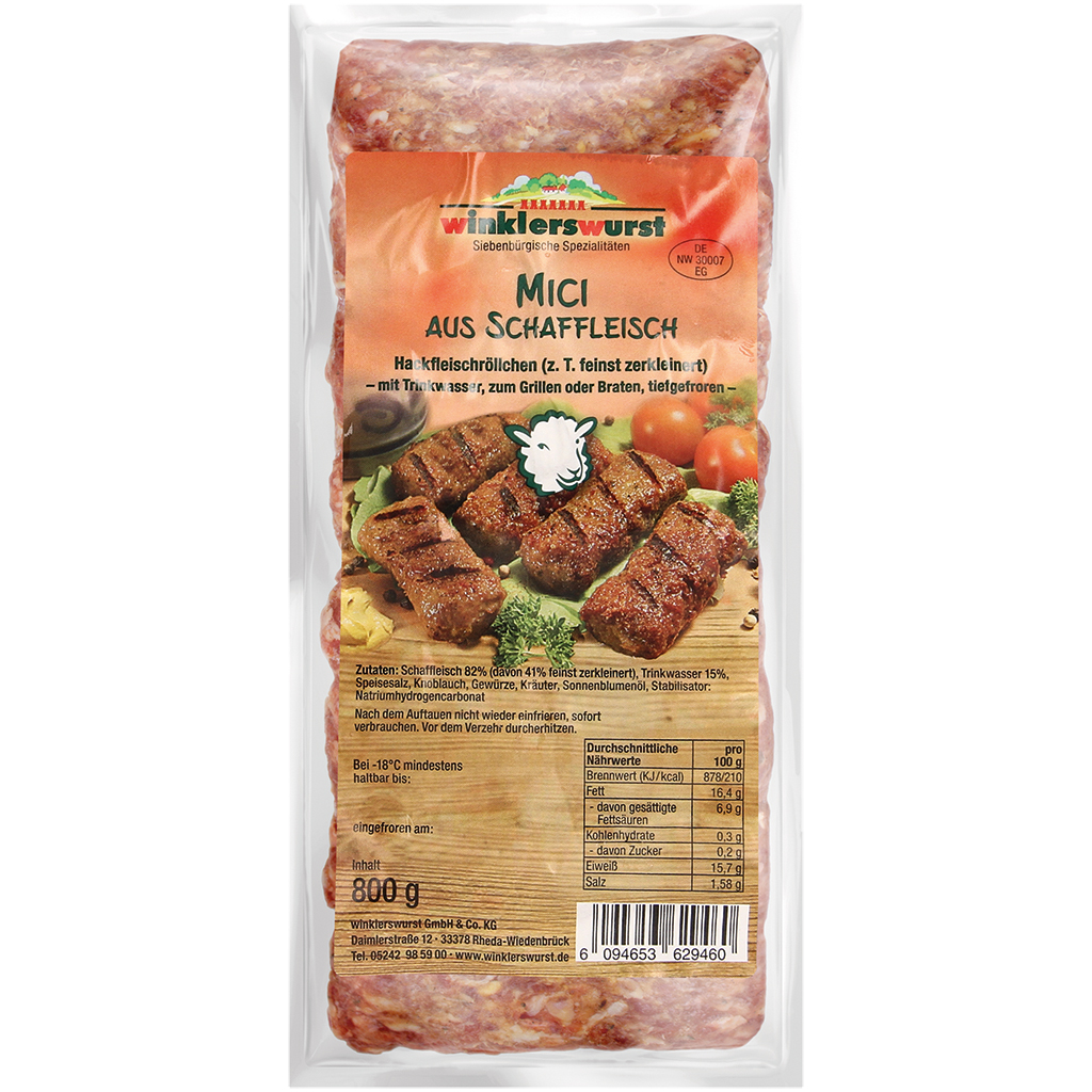 Mici van schapenvlees, gehaktrolletjes (deels fijngehakt) me