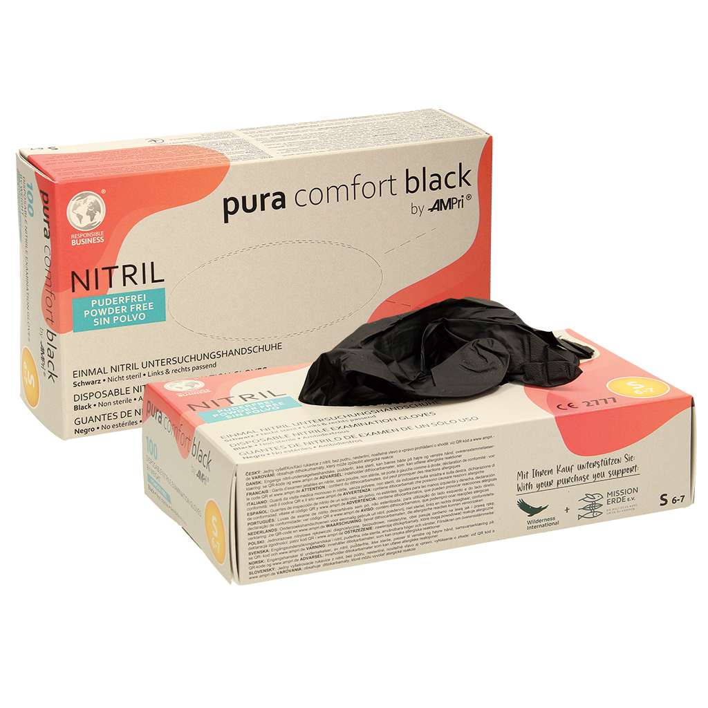 Nitril onderzoekshandschoen, poedervrij, zwart, maat S, 240