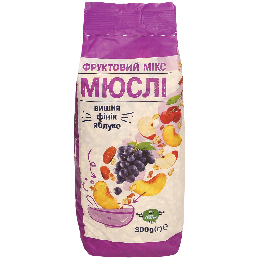 Завтрак из цельного зерна с сухофруктами.