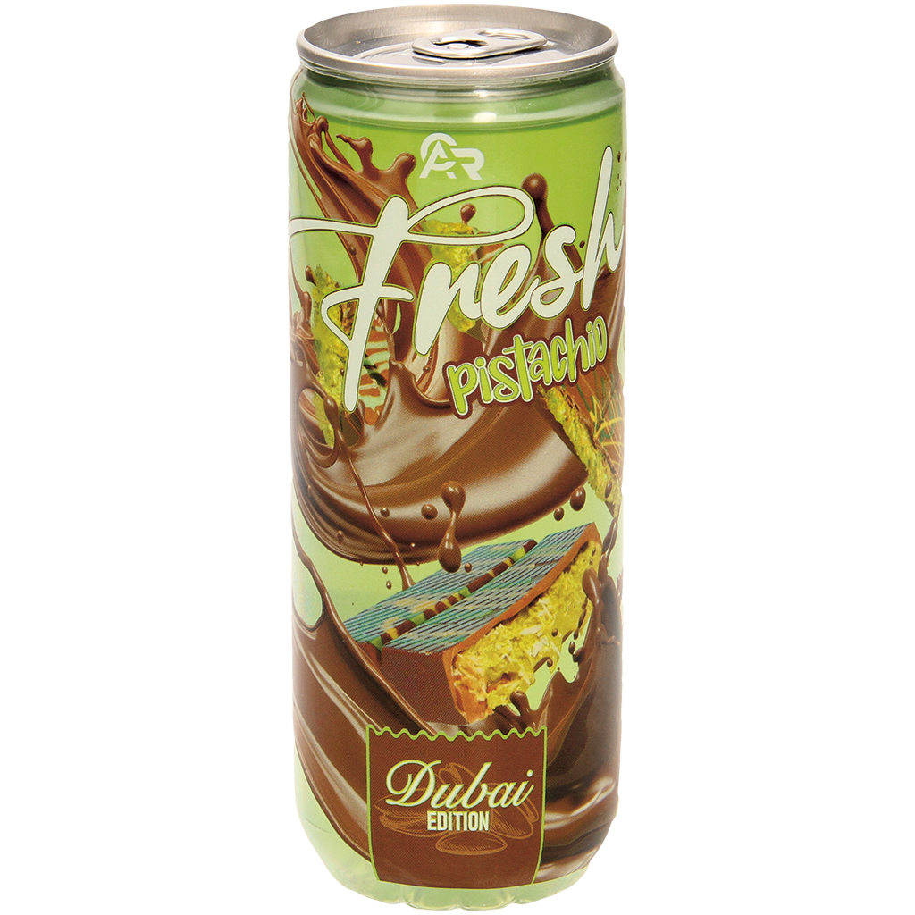 Koolzuurhoudende drank met chocolade, pistachenoten, kanafeh