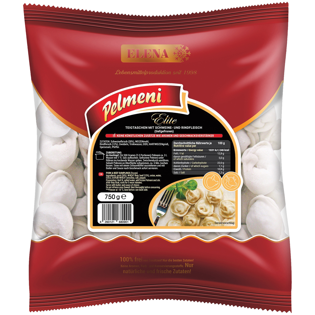 Deegwaren Pelmeni Elite Handgemaakt met Varkens- en Rundvlees
