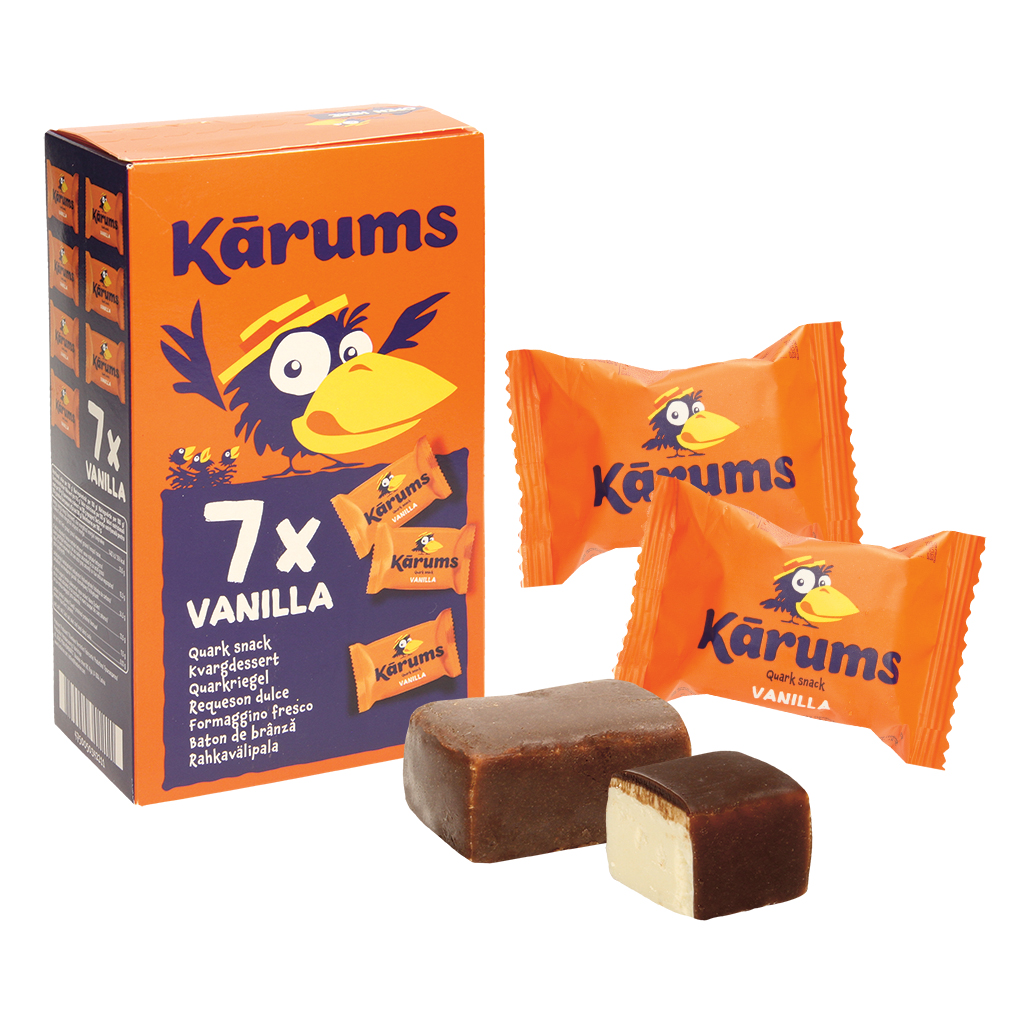 Reep op basis van roomkaas met vanillesmaak, in cacaohoudende vetglazuur, diepgevroren