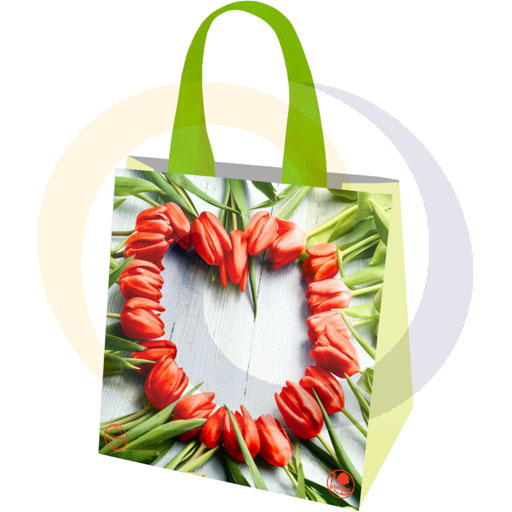 Tas PP geweven Tulpen hart 34x34x22 26l