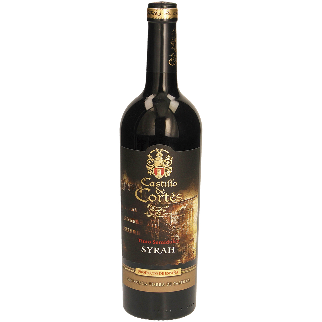 Rode wijn "Castillo de Cortes Syrah tinto semidulce", zoet
