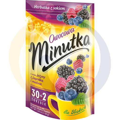 Минутка Фруктовый Чай со Вкусом Черной Смородины, Голубики и Малины 64 г (32 чайных пакетика)