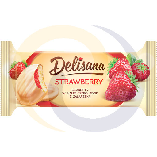 Губки с клубничным желе (50%) в белом шоколаде.