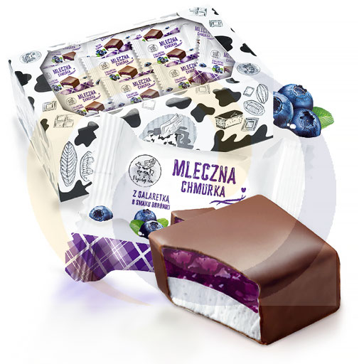 Melkige wolk met gelei met bosbessensmaak