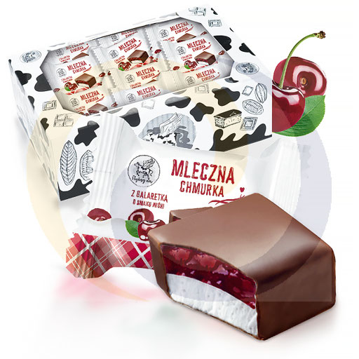 Melkige wolk met gelei met kersensmaak