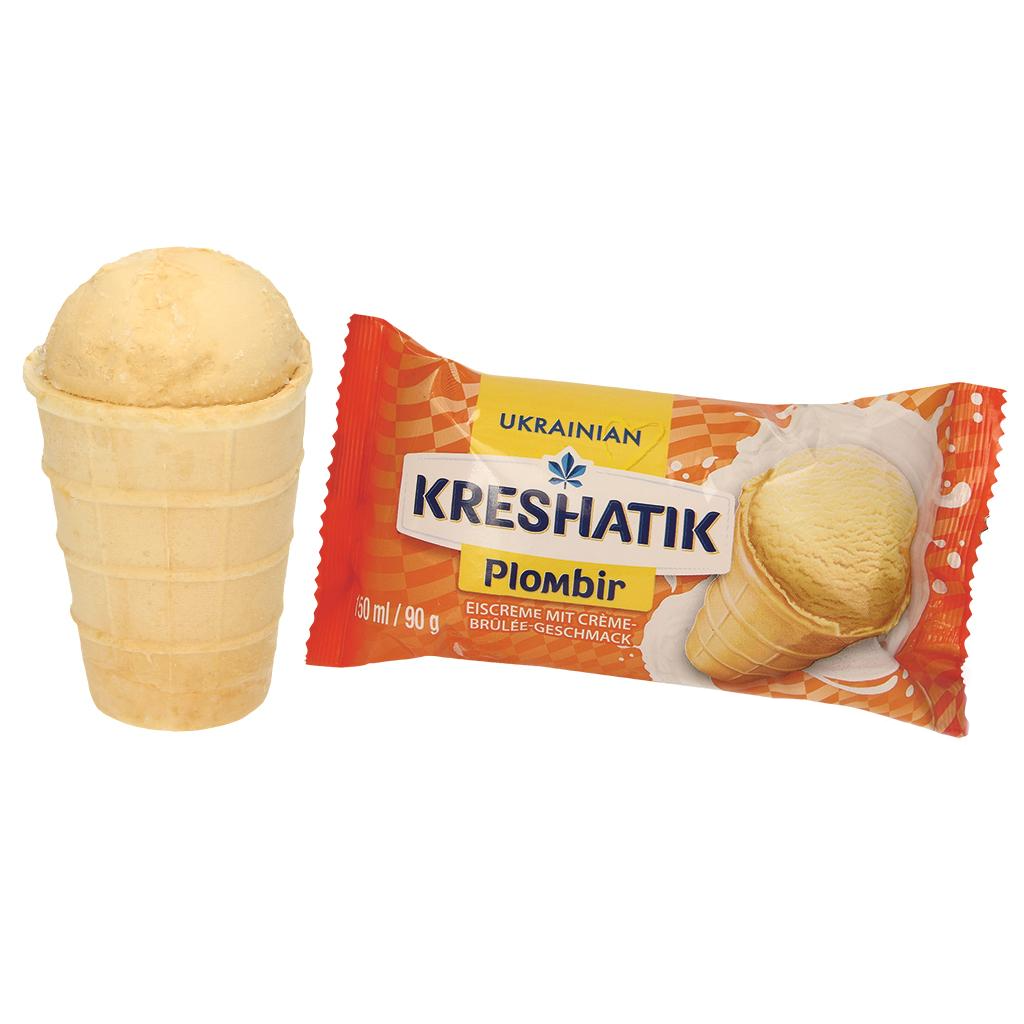 IJs met crème brûlée-smaak in een wafelbekertje “KRESHATIK”