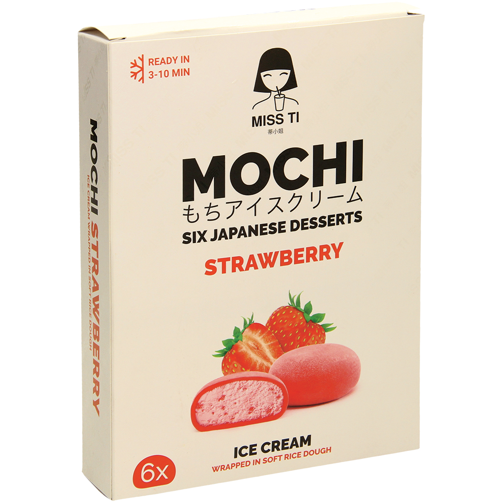 Mochi-ijs met aardbeibereiding in rijstdeeg