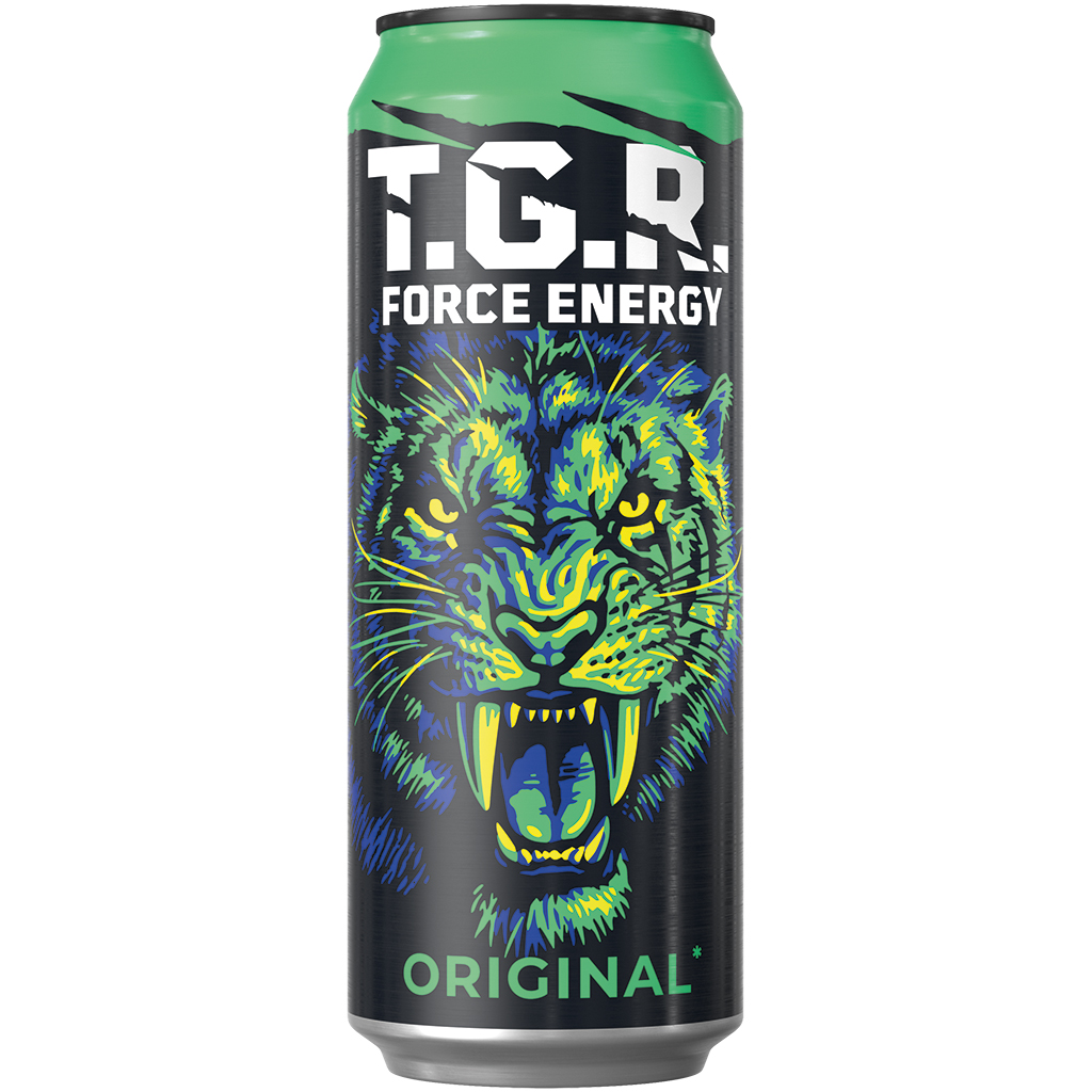 "T.G.R. Force" energiedrank, met koolzuur. Met suiker