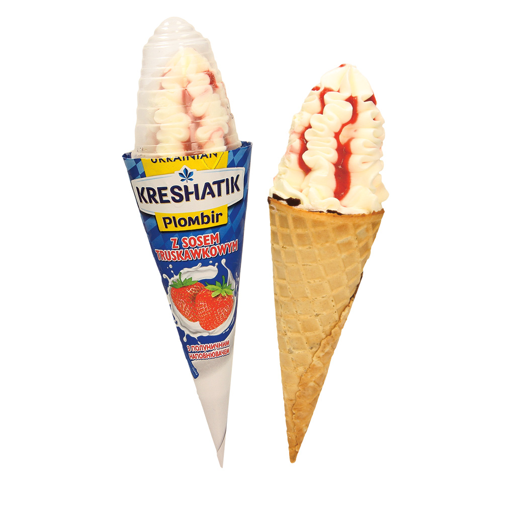 IJs "Aardbei - Vanille" met cacaohoudende vetglazuur