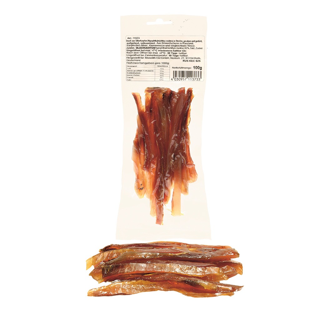 Snack van zilverkarper (Hypophthalmichthys molitrix) in reep