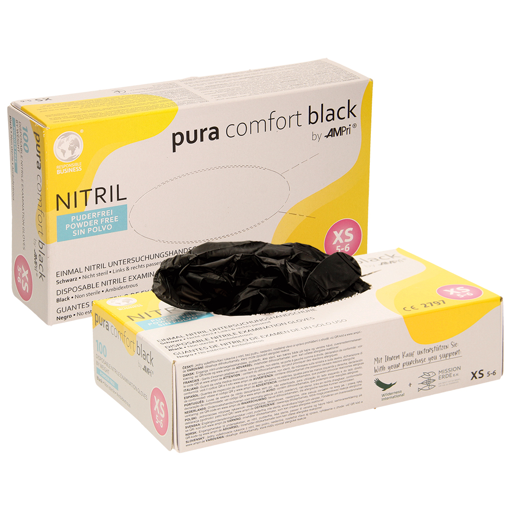 Nitril onderzoekshandschoen, poedervrij, zwart, maat XS, 240