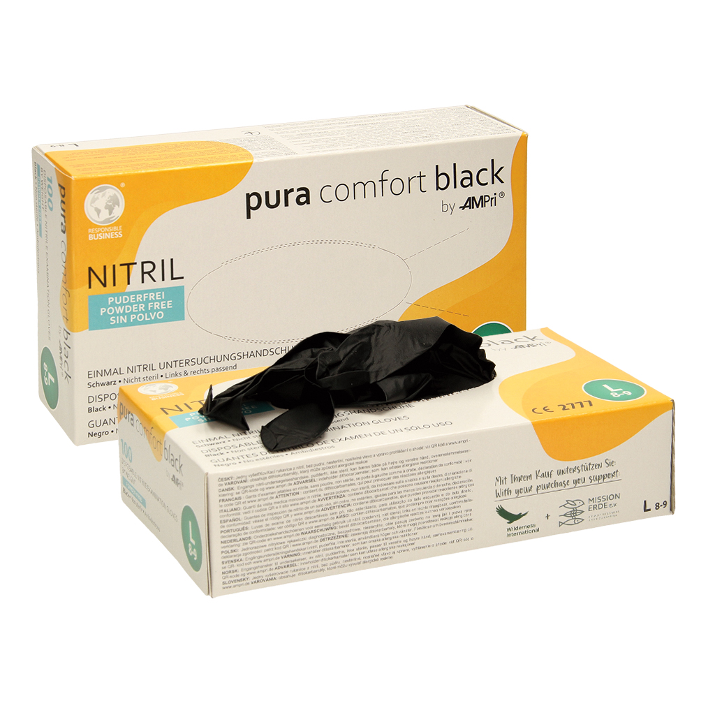 Nitril onderzoekshandschoen, poedervrij, zwart, maat L, 240 