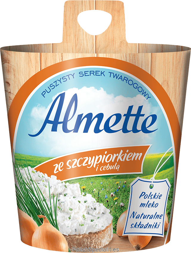 Almette kaas, bieslook, ui