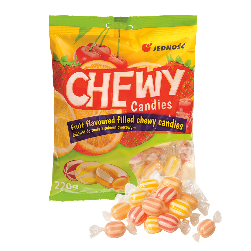 Karamel met 10% vulling met aardbeien-, kersen-, sinaasappel