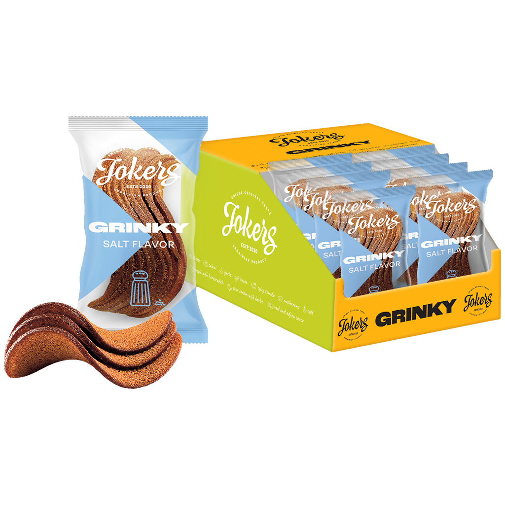 "GRINKY" Snack van roggebroodmix, met zeezout 2,6%.