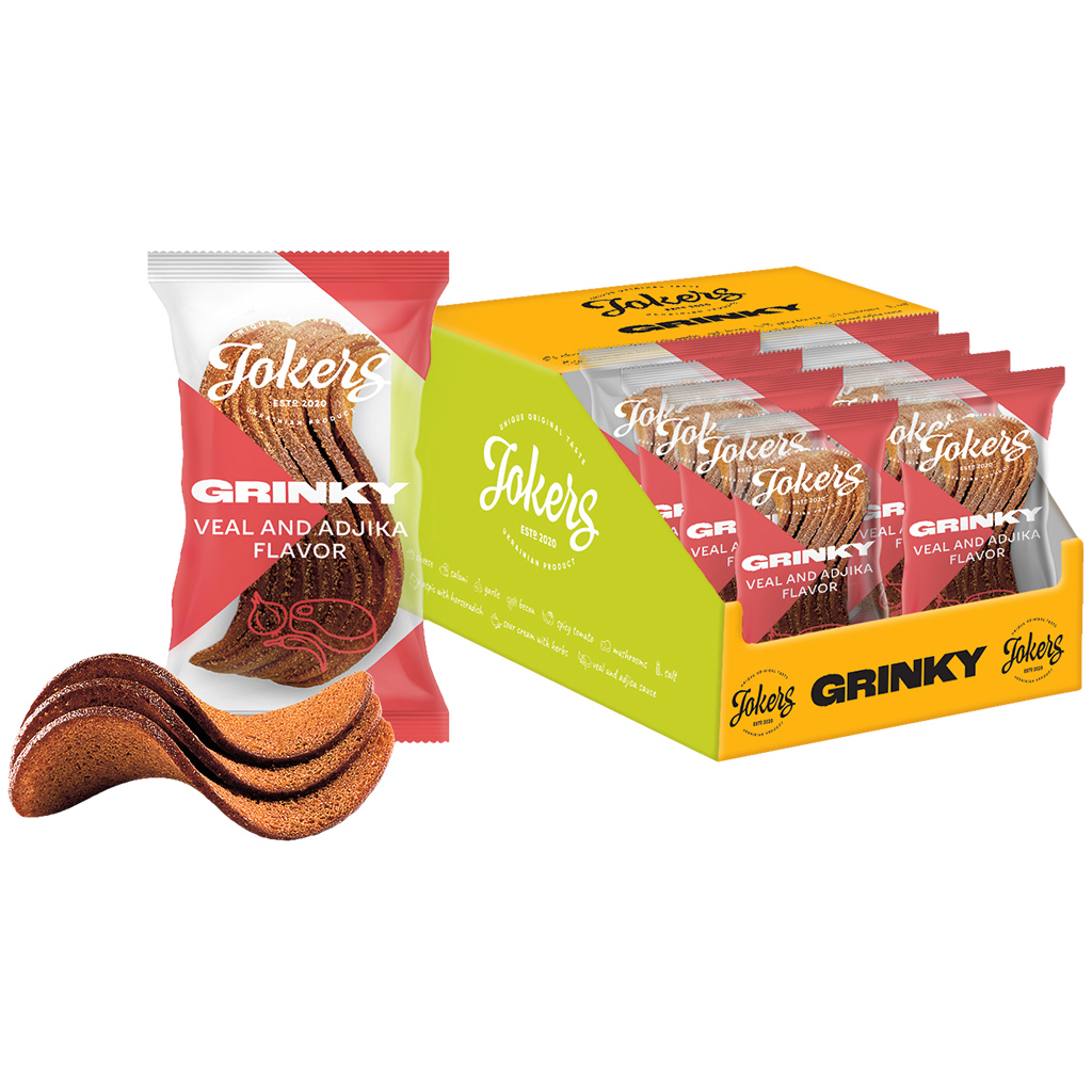 "GRINKY" Snack van roggebroodmix met kalfsvlees- en adschika