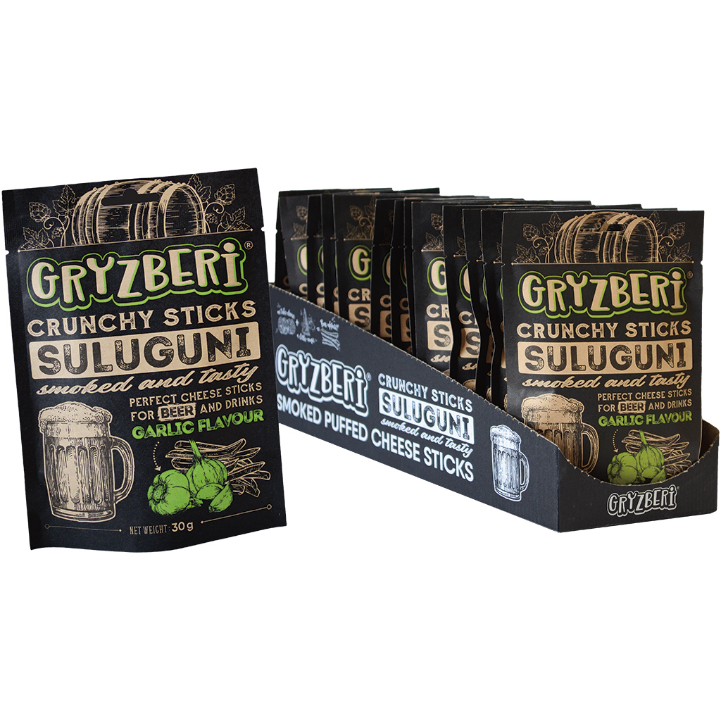"SULUGUNI" Kaasstaven gepoft, gerookt, met knoflooksmaak