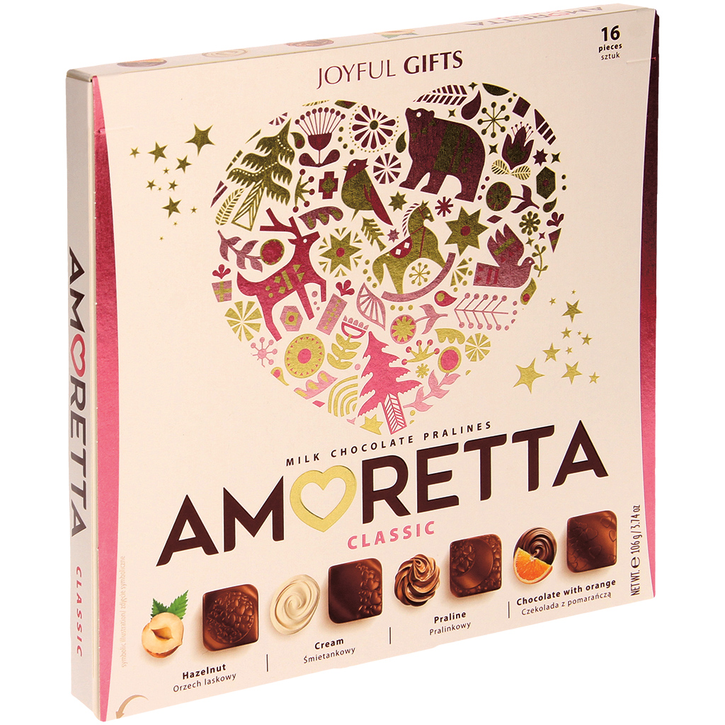 "Amoretta Classic" Pralines met melkchocolade in vier smaken