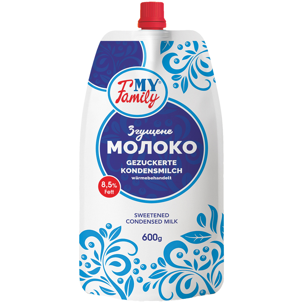 "MY FAMILY" Gezoete gecondenseerde melk, verhit, 8,5% vet, 20% vetvrije melkpoeder.