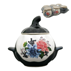 Pompoenpot wit-bruin 0,75l zwarte bes set 6st.