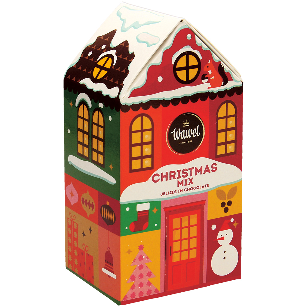 Gelebonbons in chocolade "Kerstmix huis"