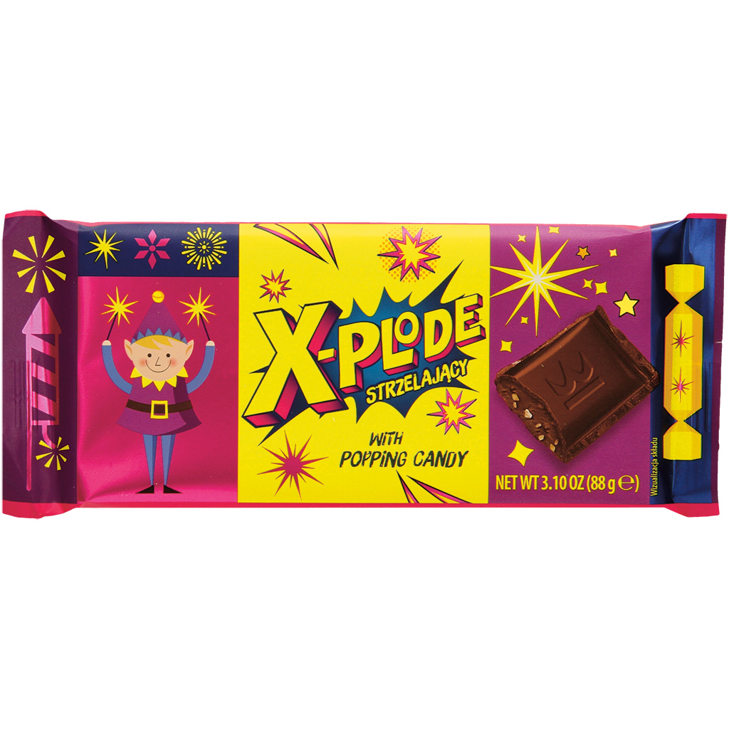 "X-plode" Chocoladetafel met cacaovulling (48%) met toevoegi