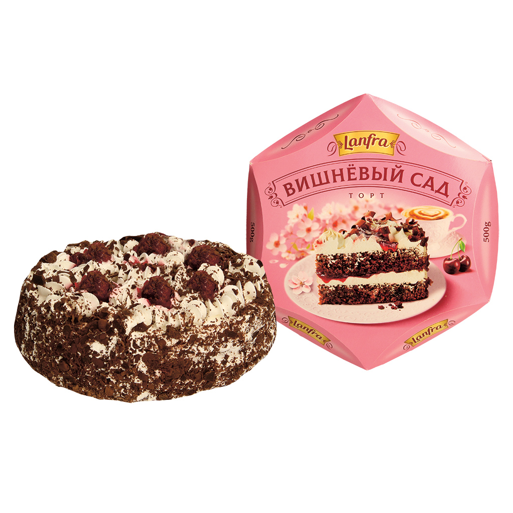 Taart van luchtig deeg met chocoladesmaak, 21% fruitige kers