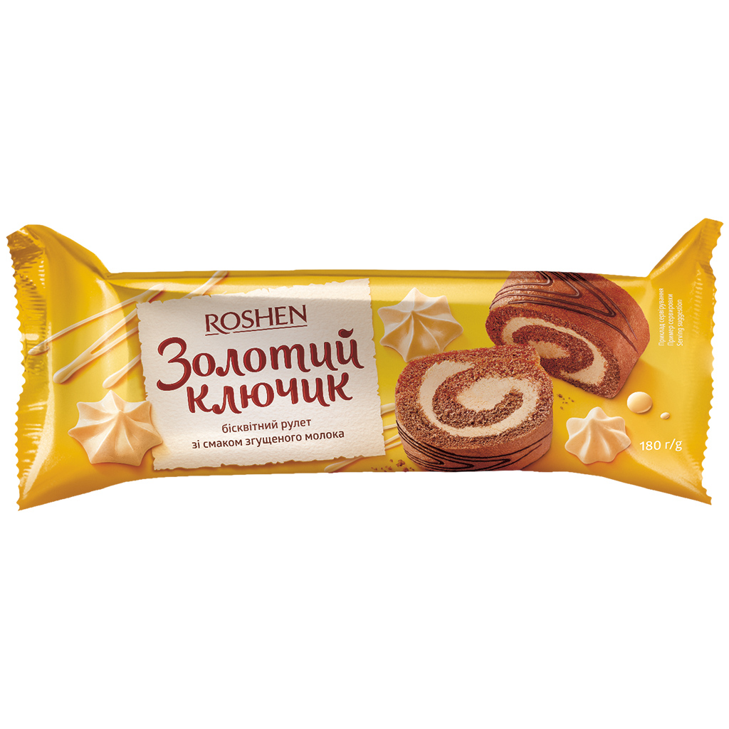 "Gouden Sleutel Roshen" Biscuitrol met een roomvulling met c
