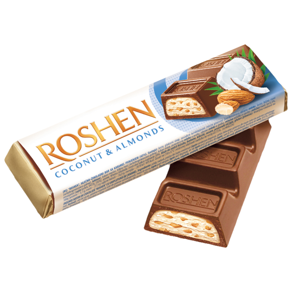 "Batonchik" Melkchocolade reep met amandelen en kokoscrème v
