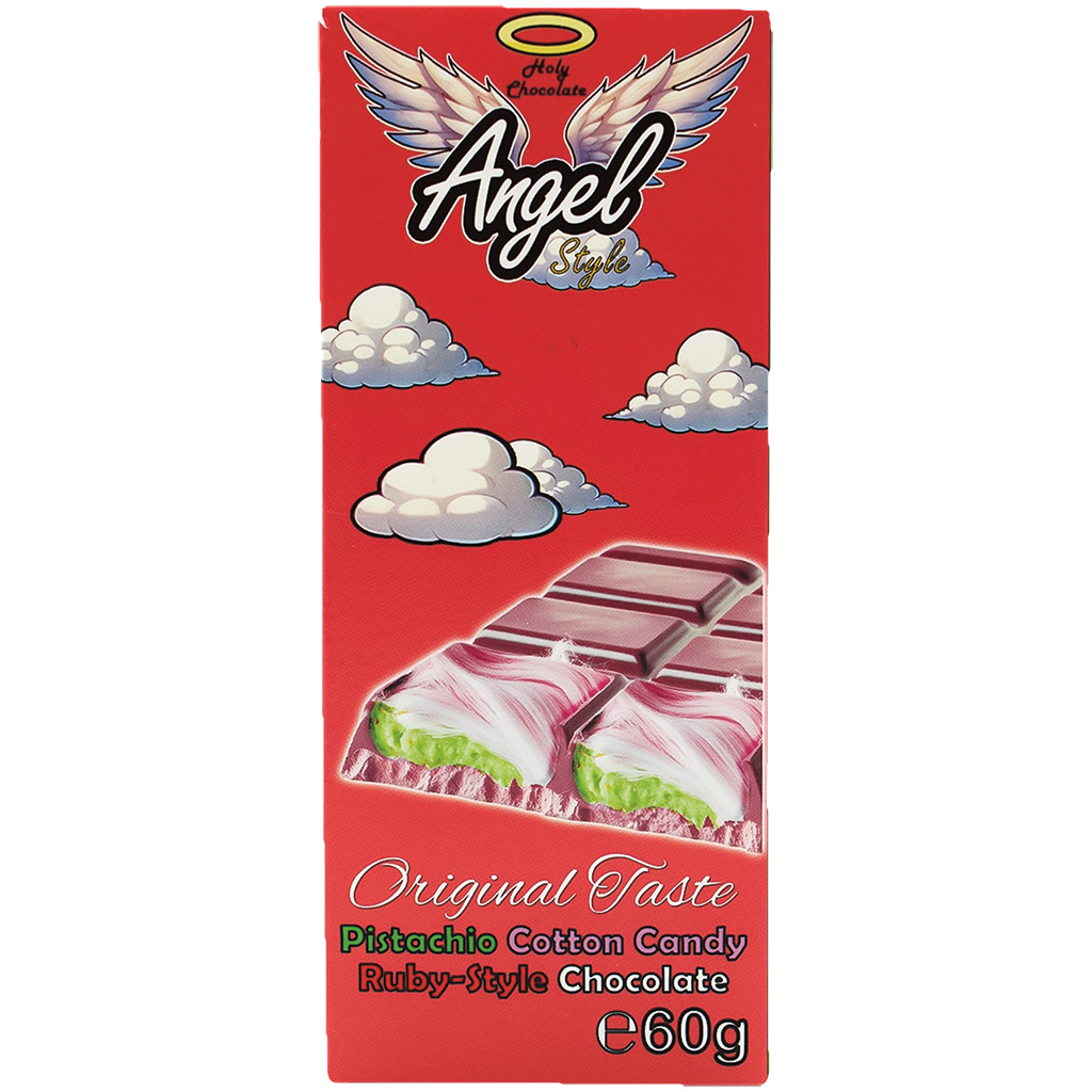 Witte chocolade met frambozensmaak en een vulling van pistac