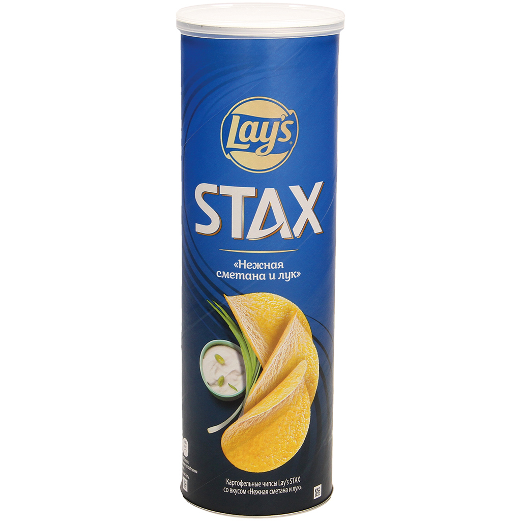 Lays Stax Aardappelchips met de smaak van Sour Cream en Onio