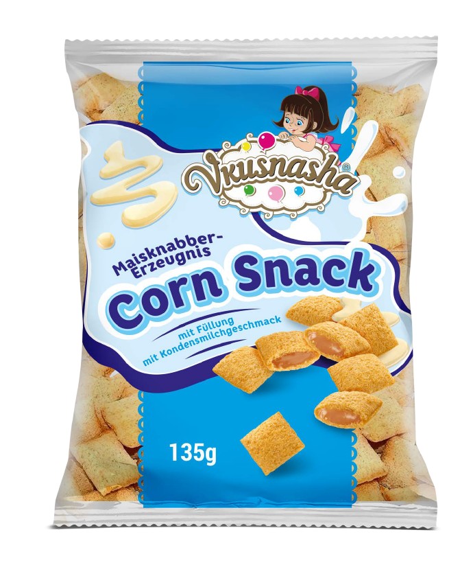 "VKUSNASHA" Подушечки кукурузные с начинкой со вкусом сгущён