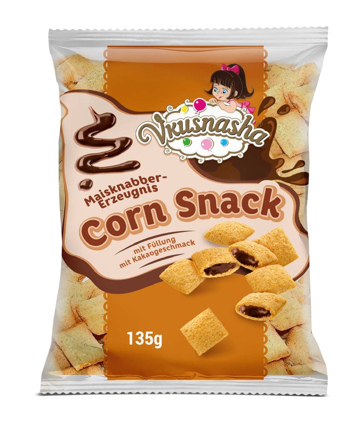 VKUSNASHA Maïs snackproduct met vulling met chocoladesmaak (