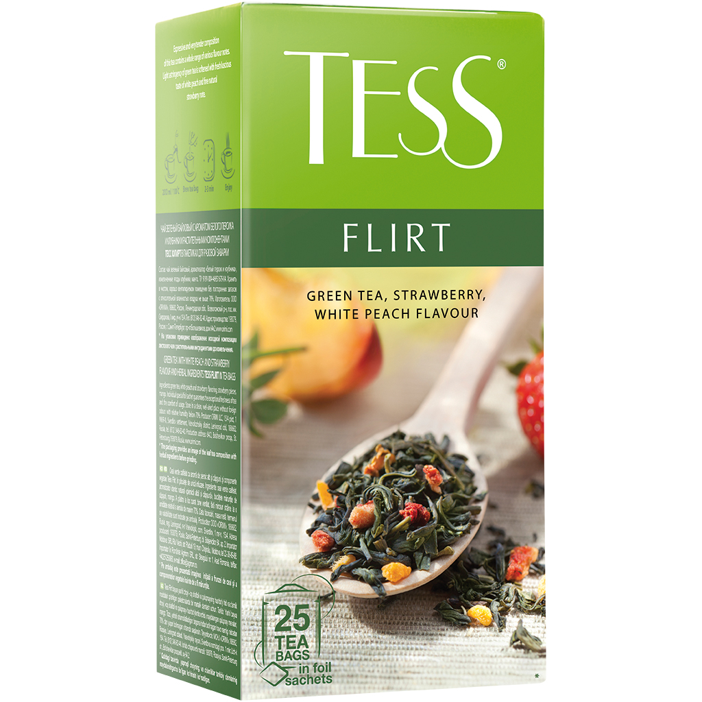 Groene Thee "TESS Flirt" gearomatiseerd - Aardbei en Perzik 25 x 1,5g